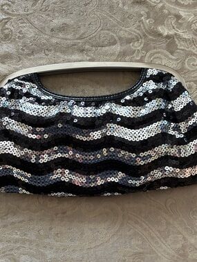 Express Black and Silver Sequin Clutch
